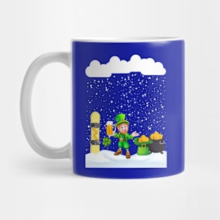 Snowboard on St Patricks Day Snowfall Snowflakes shamrock Mug